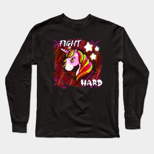 Fight Hard - Cute Unicorn Abstract Stars Long Sleeve T-Shirt